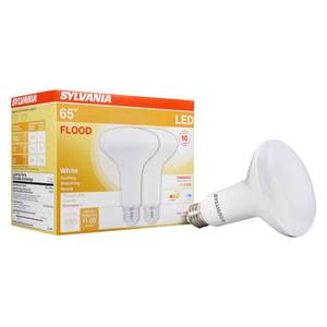 lot 10318 image: SYLVANIA LED Flood Light Bulb, 65W Equivalent BR30, Efficient 8W, 10 Year, Dimmable, Frosted Finish, 650 Lumens, White (40337), 2 Count (Pack of 1)
