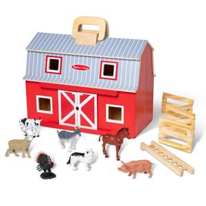 lot 11435 image: Melissa and Doug Fold and Go Wooden Barn With 7 Animal Play Figures - Farm Animals Portable Toys For Kids And Toddlers Ages 3
