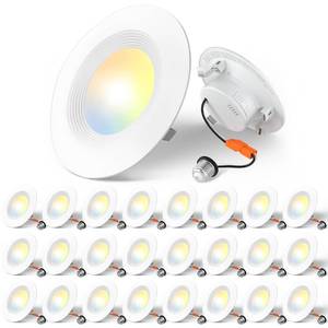 lot 1228 image: Amico 24 Pack 4 inch 5CCT LED Recessed Lighting, Dimmable, 8.5W60W, 650LM, 2700K3000K4000K5000K6000K Selectable, Retrofit Can Lights with Baffle Trim, IC Rated - ETL and FCC, White - Retail $90.8