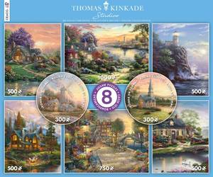 lot 1246 image: Ceaco - 8 in 1 Multipack - Thomas Kinkade - (2) Round 300 Piece, (4) 550 Piece, (1) 750 Piece (1) 1000 Piece Jigsaw Puzzles