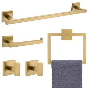lot 1248 image: YACVCL Towel Bar Set, 5-Piece Brushed Gold Bathroom Hardware Set, Gold Bathroom Accessories Set, SUS304 Stainless Steel 23.6 Inch Towel Holder Towel Racks Set Wall Mounted