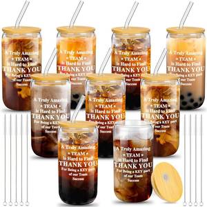 lot 1251 image: Domensi 9 Set Team Appreciation Gifts for Employees Bulk Thank You Gifts for Staff Coworker Teacher 16 oz Employee Appreciation Cups Thank You Cups with Lids Straws Brushes(Lovely)