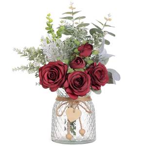 lot 1267 image: Faux Flowers with Vase,Artificial Silk Roses in Vase, Fake Plant Eucalyptus Flower Arrangement for Home Office Farmhouse Bathroom Dining Table Centerpiece Decorations Coffee Table Decor (Burgundy)