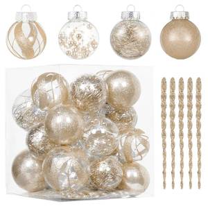 lot 1269 image: XmasExp 32ct Christmas Ball Ornaments Set -Champagne Clear Plastic Shatterproof Xmas Tree Ball Decorations Hanging Baubles for Holiday Decor