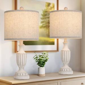 lot 1274 image: TOBUSA Farmhouse Table Lamps Set of 2, White Rustic Vintage Table Lamps for Living Room Bedroom, Antique Bedside Desk Lamps with Linen Shade, Traditional Resin Nightstand Lamp Sets for End Table