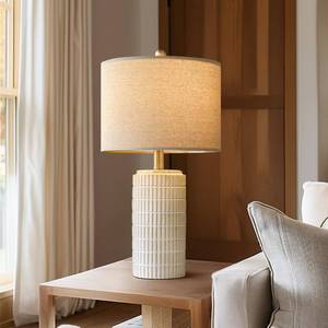 lot 1284 image: PORTRES 23in Table Lamp for Living Room, Modern Ceramic Lamps for Bedroom Farmhouse, White Bedside Nightstand Bedside Lamp End Table Lamps Beige
