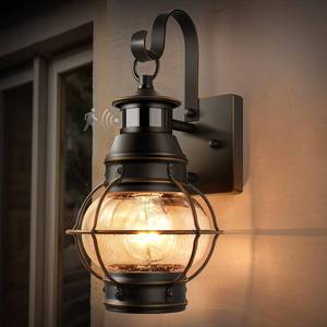 lot 1293 image: Lamomo Black with Golden Strip Outdoor Light,Exterior Front Porch Lights for House,Dusk to Dawn Motion Sensor Lights,Waterproof Anti-Rust Wall Mount Lantern for Outside,Garage(NO Bulb)