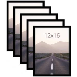 lot 1296 image: Fisnish 12x16 Picture Frame 5 Pack, Classic Black Poster Frame for Horizontal or Vertical Wall Mounting