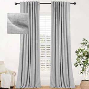 lot 1298 image: INOVADAY 100% Blackout Curtains for Bedroom, Thermal Black Out Curtains, Back TabRod Pocket Linen Blackout Drapes, Room Darkening Drapes for Living Room, 52W x 84L, Grey