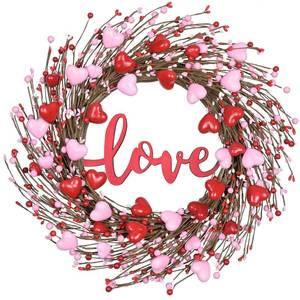 lot 1299 image: Waipfaru Valentines Day Decorations,18in Valentines Wreath with Love Sign, Artificial Valentines Day Wreaths for Front Door, Valentines Day Wreath with Heart Berries, Valentines Day Decor
