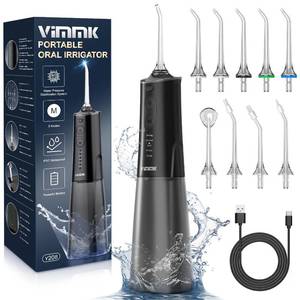 lot 2161 image: VIMMK Water Flosser, Cordless Water Dental Flosser, 9 Jet Tips 5 Modes 300ML IPX7 Waterproof, Portable Rechargeable Oral Irrigator for Home Travel - Gums, Orthodontic, Braces Care - Black