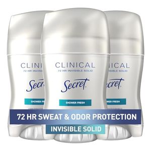 lot 2167 image: Secret Clinical Strength Antiperspirant Deodorant for Women, 3X Stress Protection, 72hr Sweat and Odor Protection, PH Balancing Minerals, Invisible Solid, Shower Fresh Scent, 1.6 oz (Pack of 3)