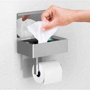 lot 2184 image: Day Moon� Chrome Toilet Paper Holder with Shelf - Wipe Holder for Bathroom, Flushable Wipes Dispenser, Toilet Paper and Wipes Holder - Toilet Paper Holder with Storage, Toilet Paper Holder Wall Mount
