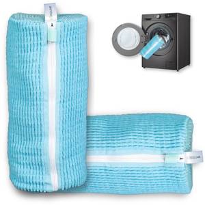 lot 2189 image: HSQUARE Shoe Washing Bag for Washing Machines - Durable Mesh Laundry Shoe Bag with Secure Zipper for Sneakers, Gym Shoes - Reusable Washer and Dryer Bag for Delicates, Socks, Bras - 2 Pack (Blue)