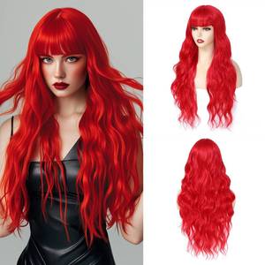 lot 2190 image: Angzon Long Red Wig With Bangs Red Wavy Wigs for Women 26 Inches Natural Looking Synthetic Heat Resistant Fiber Wig for Daily Party Use