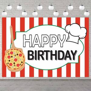 lot 2195 image: Pizza Happy Birthday Banner Decorations Backdrop Background Photo Booth Props Favors Supplies Cooking Delicious Food Theme Decor for 1st Birthday Pizza Party Baby Shower Photography