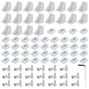 lot 2200 image: PETOX 20 Set Silver 4040 Series Aluminum Extrusion Profile Connector, Includes 1pc Wrench, 20pcs 3540 Corner Bracket, 40pcs M8 T-Slot Sliding Nuts and Hex Screw Bolt for 20S Aluminum Rail Accessories
