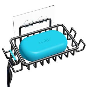 lot 2202 image: Nieifi Soap Dish Holder with 4 Hooks Stainless Steel Black Adhesive for Shower, Bathroom