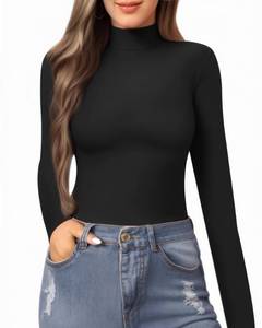 lot 2208 image: MANGOPOP Womens Mock Turtle Neck Slim Fit Long Half Short Sleeve T Shirt Tight Tops Tee
