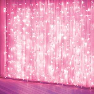 lot 2228 image: amadecohome Curtain Lights, Pink Room Decor 8 Modes LED String Lights for Garden, Teen Girls Room, Party, Window, Wall and Valentines Day Decor