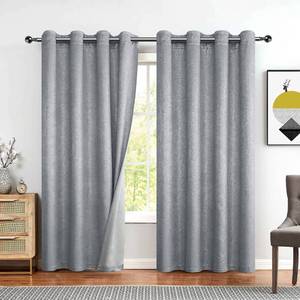 lot 2238 image: Bujasso Grey Metallic Room Darkening Window Curtains Luxury Silver Sparkle 75% Blackout Curtains 84 inch Chic Glitter Gray Drapes for Living Room Bedroom Grommet Top 2 Panels,W52 xL84