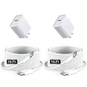 lot 2239 image: A 10ft for iPad Charger Fast Charging, iPad Pro Charger, iPad 10th Generation 1312.911 10.9 inch, Air 5th 4th, Mini 7 6th, 20W Tpyc C Block Long USB C to C Cable for iPhone 1615,2-Pack White