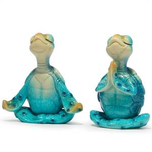 lot 2241 image: Hodao Set of 2 Sea Turtle Yoga Figurines - Summer Meditating Turtle Decor for Spring Garden, Home Office Decoration