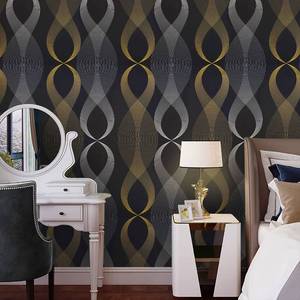 lot 2245 image: A 118inx17.7inBlack Wallpaper Stripe Peel and Stick Wallpaper Black Gold Fashion Curves Removable Paper Self Adhesive Wallpaper Decorative for Walls Cabinets Vinyl Film