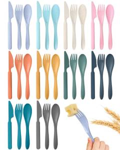 lot 2249 image: RayPard 20 Pcs Plastic Toddler Utensil Set, Reusable Wheat Straw Cutlery Set for Kids, Children Spoons and Forks Set, BPA Free, Dishwasher Safe
