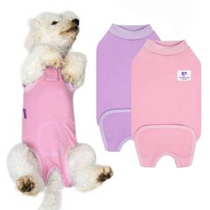 lot 2267 image: cyeollo 2pack Surgery Recovery Suit for Dogs Cats Soft Breathable Female Male Pet Bodysuit After Surgery for Spay, Neuter, Surgical Recovery Onesie Shirt for Small Medium Large Dogs, Pink and Purple, S