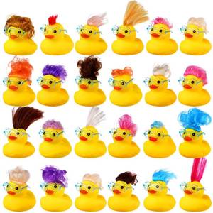lot 2270 image: VercanMonth 24 Pcs Rubber Cruise Ducks Bath Toys with Wig and Blue Flower Sunglasses, Tiny Ducks Funny Rubber Toys Bulk for Bath Shower Birthday Gifts Spring Summer Pool Cruise Party Favors, Random