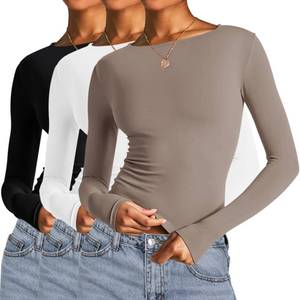 lot 2272 image: AKEWEI 3 Pack Womens Crop Going Out Tops Casual Long Sleeve Fitted T Shirts Underscrub Trendy Spring Summer Basic Baby Tee (BlackandWhiteandRosy Brown, M)