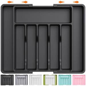 lot 2283 image: Lifewit Silverware Drawer Organizer, Expandable Utensil Tray for Kitchen, BPA Free Flatware and Cutlery Holder, Adjustable Plastic Storage for Spoons Forks Knives, Large, Black