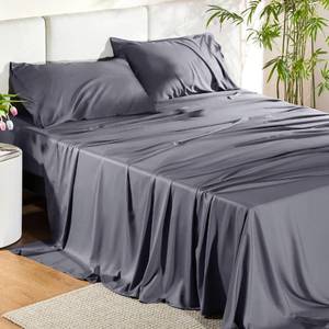 lot 2293 image: Bedsure Queen Sheet Set, Cooling Sheets for Queen Size Bed Set, Rayon Derived from Bamboo, Breathable and Soft Deep Pocket Up to 16 Inches, Hotel Luxury Silky Bedding, Bedsheet and Pillowcases, Dark Grey