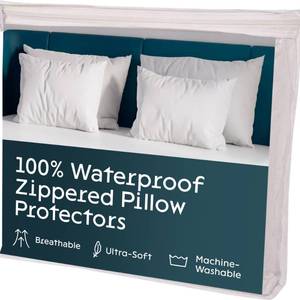 lot 2296 image: Niagara 4 Pack Waterproof Pillow Protectors King 20x36 Inches Smooth Zipper Premium Encasement Covers Quiet Cases Set White