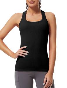 lot 2297 image: MathCat Workout Tank Tops for Women Athletic Basic Tanks Seamless Running Muscle Racerback Ribbed Yoga Tops with Built in Bra Black M