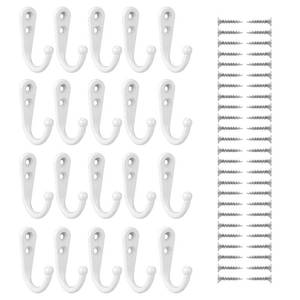 lot 2300 image: EBOOT 20 pcs Coat Hook Rack White Wall Mounted Hook Single Prong Robe Hanger with 50 pcs Screws for Coat,Bags, Hat, Key, Cap, Scarf, Cup
