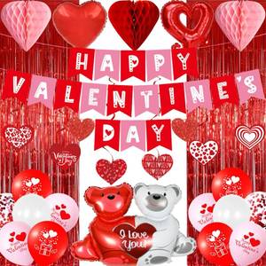 lot 2302 image: Trgowaul Happy Valentines Day Decorations, Pink Happy Valentines Day Banner, Red Pink Heart Hanging Swirls, Valentines Day Decor Balloons, Valentines Day Decorations for Home