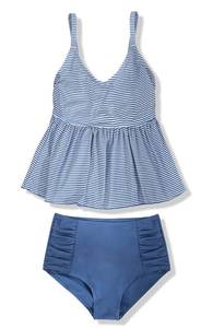 lot 2304 image: Tutorutor Kid Girls High Waisted Cute 2 Piece Peplum Halter Bikini Sets Ruffle Floral Print Teen Spaghetti Swimsuits