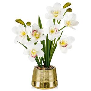 lot 2334 image: White Orchids Artificial Flowers Faux Silk Cymbidium Orchids in Gold Pot Fake White Orchid Flower Arrangements Orchid Centerpiece Faux Orchid Plant for Dining Room Table Decoration