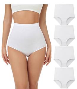 lot 2346 image: wirarpa Womens Underwear Cotton Super High Waisted Briefs Stretch Full Coverage Panties 4 Pack White Small