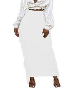 lot 2348 image: Lrady Womens Skirts High Waist Fringe Bodycon Pencil Long Maxi Skirt White M