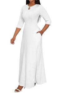 lot 2349 image: FANDEE Womens Maxi Dress Casual Boho Plain White Long Dresses 34 Sleeve with Pockets M