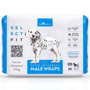 lot 2366 image: Paw Inspired Select Fit Male Dog Diapers, Disposable Male Wraps with Wetness Indicator Belly Bands for Small, Medium, Large Dogs (Medium, 20 Count)