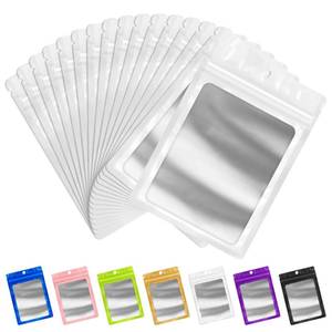 lot 2384 image: FUNFERY 100 Pack Mylar Resealable Bags Foil Packaging Bags with Clear Window,Zipper Pouch Smell Proof Bag for Food Storage,Cookies,Sample,Small Business(White,4x6inch)
