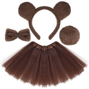 lot 2393 image: Jmkcoz Kids Animal Brown Bear Costume Bear Ears Headband Bowtie Tail Tutu Skirt Animal Fancy Costume Kit Halloween Cosplay Party Accessories for Girls Boys