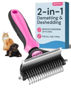 lot 2394 image: MalsiPree Dog Grooming Brush - 2 in 1 Deshedding Tool and Undercoat Rake for Long and Short-Haired Pets - Dog Brush, Dematting Comb and Hair Deshedder Supplies (Pink, Large)