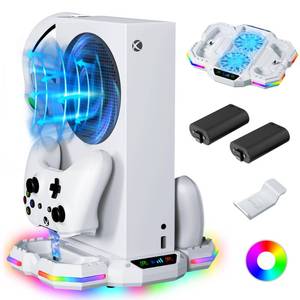lot 2396 image: Cooling Stand and Charging Station for Xbox Series S with 13 RGB LED Light Modes - ZAONOOL Dual Controller Charger Dock and Cooler Fan with 2 Batteries and Headphone Holder for Xbox Series S Accessories