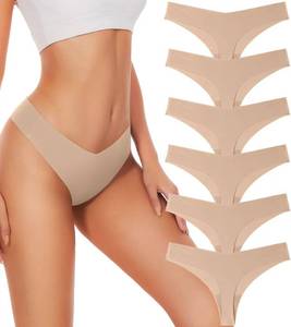 lot 2398 image: Hellopopgo Seamless Thongs For Women No Show Thong Seamless Underwear 6-Pack Panties Breathable V-waisted Thongs,S