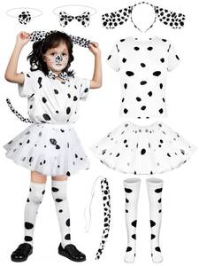 lot 2419 image: QZYL 100 Day of School Costume for Kids, 101st Dalmatian Costume Outfit Shirt Tutu with Headband Tail Nose Bowtie Socks Set